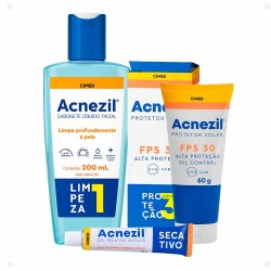 Kit Acnezil Sabonete Liquido Facial 200ml + Protetor Solar Fps30 60g + 1 Gel Secativo 10g